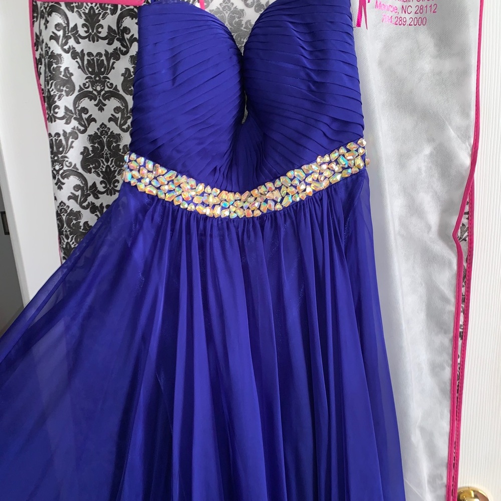 strapless royal blue gown
